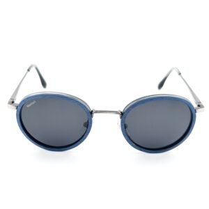 Handcrafted blue maple wood round sunglasses with polarized UV400 lenses, Amangasette by Monttuck