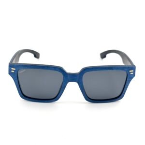 Handcrafted blue maple wood square sunglasses with polarized UV400 lenses and carbon fiber temples, Montauk by Monttuck