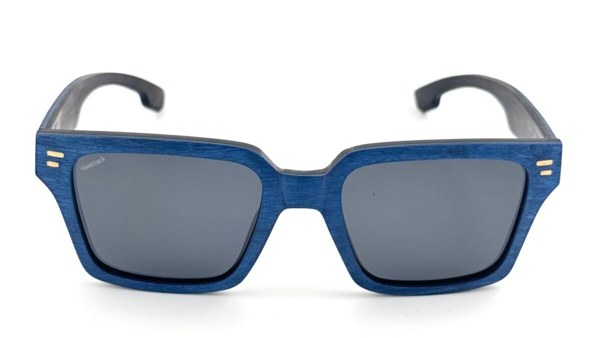 Montauk - Blue Maple Wood Sunglasses - Monttuck Handcrafted blue maple wood square sunglasses with polarized UV400 lenses and carbon fiber temples, Montauk by Monttuck