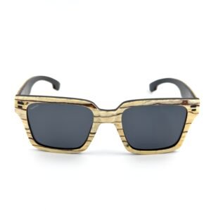 Handcrafted zebrawood square sunglasses with polarized UV400 lenses and carbon fiber temples, Zebra Sands by Monttuck