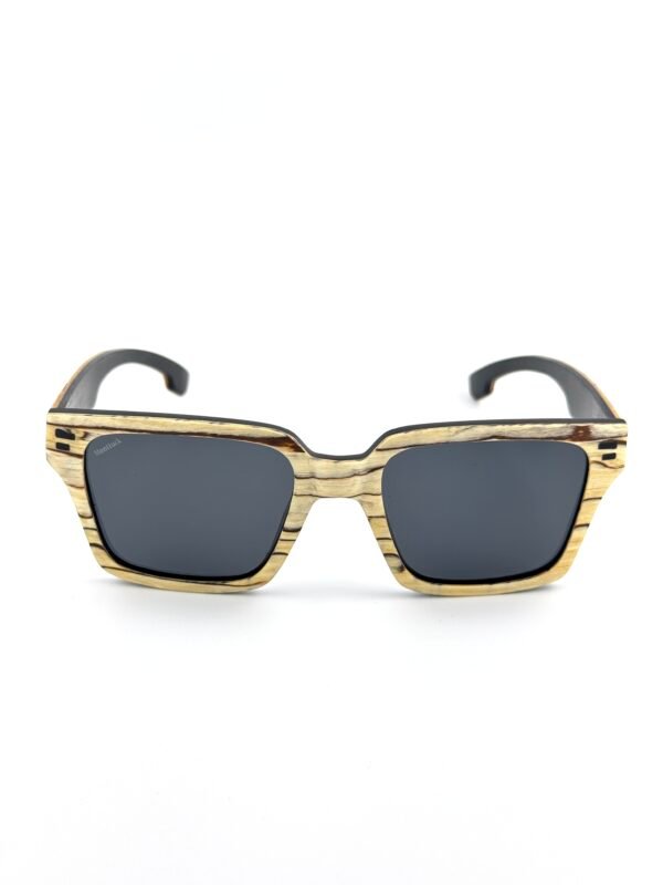 Zebra Sands - Zebrawood Sunglasses - Monttuck Handcrafted zebrawood square sunglasses with polarized UV400 lenses and carbon fiber temples, Zebra Sands by Monttuck
