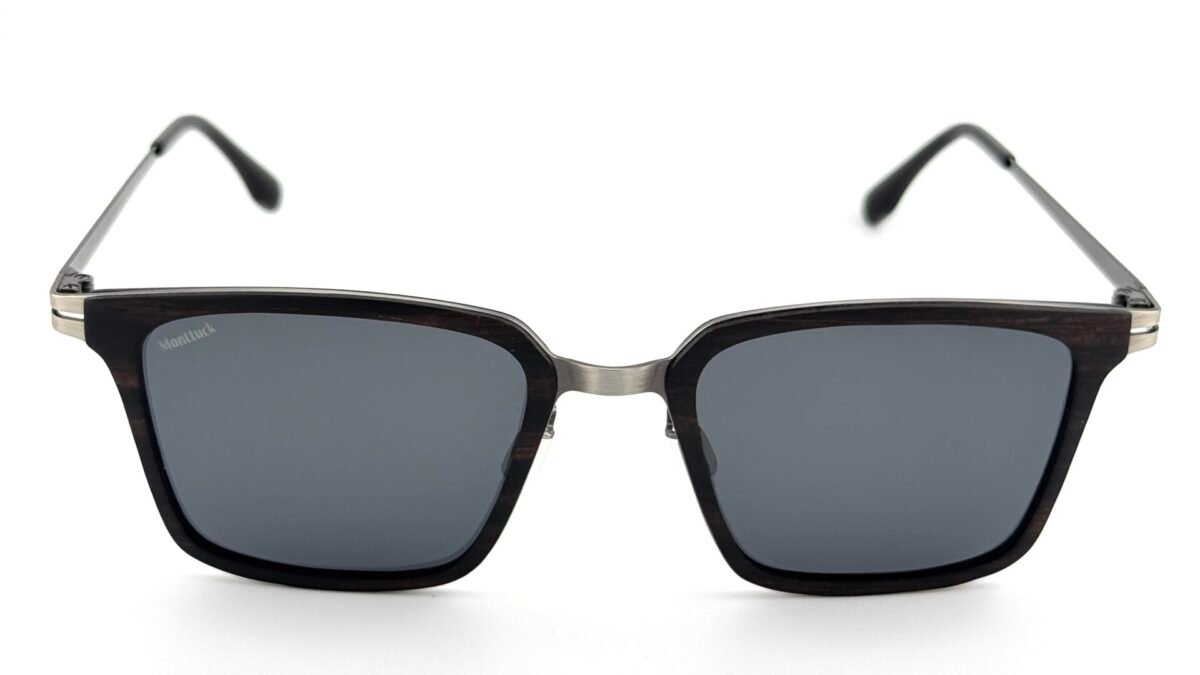 Handcrafted wood square sunglasses with polarized UV400 lenses and carbon fiber temples, Drift by Monttuck